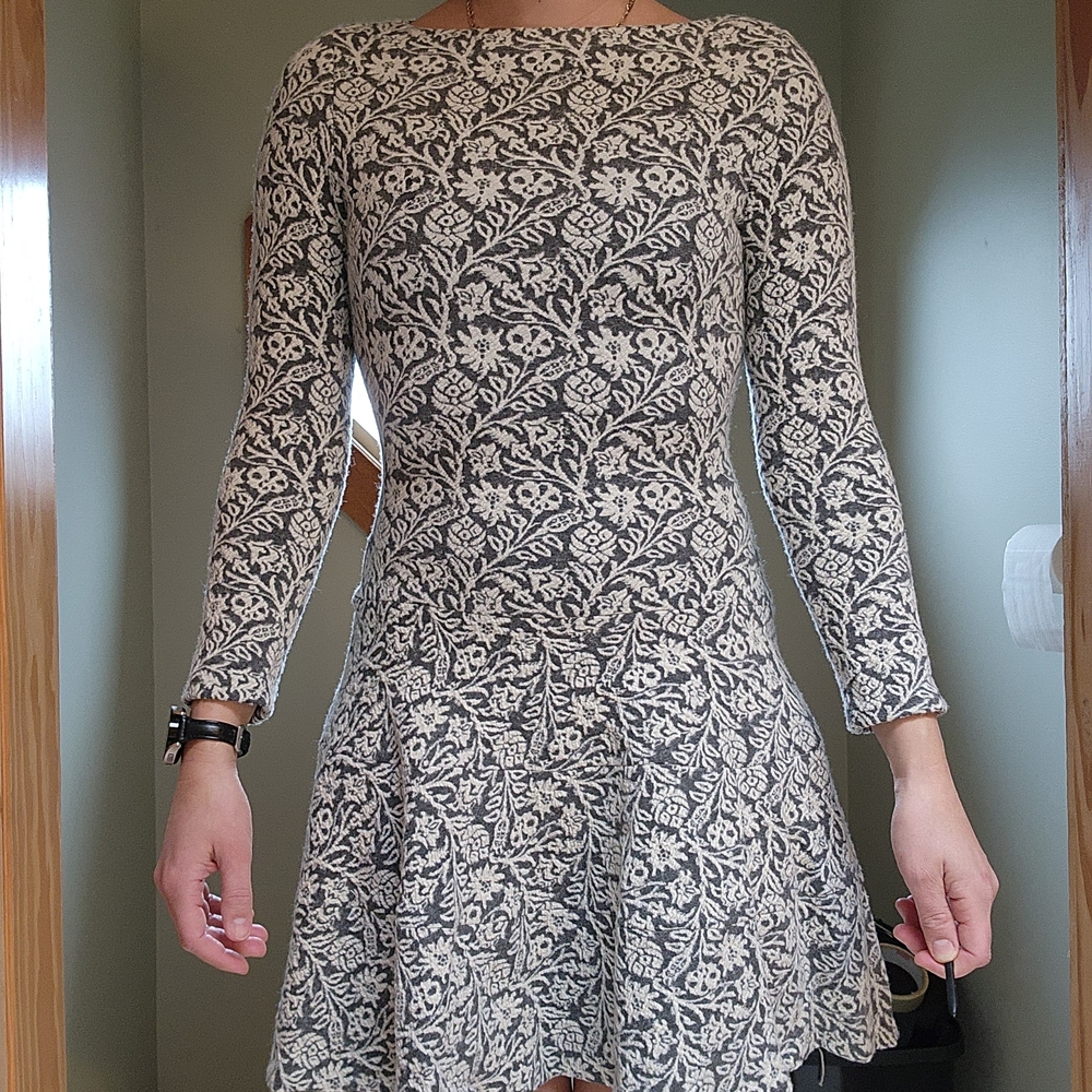 Zara Black and White Patterned Long Sleeve Dress
